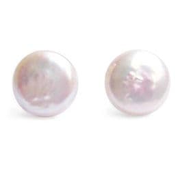 Pearl Earrings - 11-12mm AAA Coin Pearls on Sterling Silver Studs