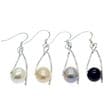 Pearl Earrings - 7mm AA Off Round Pearls Sterling Silver 'Wishbone' & Hooks. White, Pink, Lavender