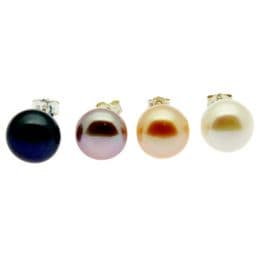 Pearl Earrings - 8-9 mm AA Button Pearls on Sterling Silver.White, Pink, Lavender, Black, Grey, Red