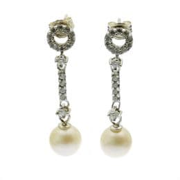 Pearl Earrings - AA 7mm Round Pearls on Sterling Silver CZ Drop. Available in White