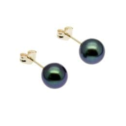 Pearl Earrings - AAA 7mm Black Cultured Pearls on 9ct Gold Posts