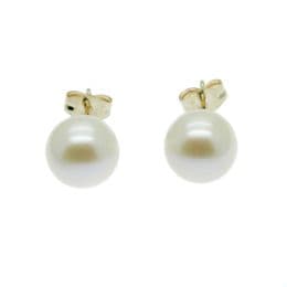Pearl Earrings - AAA 8mm White Round Cultured Pearls on 9ct Gold Posts