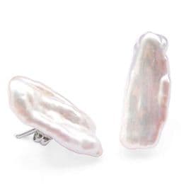 Pearl Earrings - Large White Biwa Pearls on Sterling Silver Studs