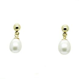Pearl Earrings - Stud Drops - 6mm or 8mm AAA Oval Cultured Freshwater Pearls on 9ct Gold Stud & Post