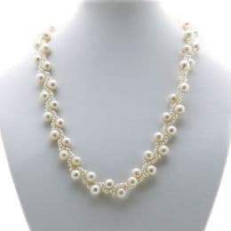 Pearl Necklace - featuring White Seed Pearls & AA 7-8mm Round Pearls - Sterling Silver Heart Clasp. - White, Pink, Lavender, Peacock