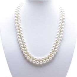 Pearl Necklace Opera Length - 6.5mm Round - Gold Ball Clasp