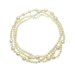 Pearl Necklace Opera Length 8mm & 5mm Pearls, Sterling Silver Toggle Clasp