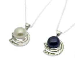 Pearl Pendant - 10mm Button Pearl, Sterling Silver mountings with CZ