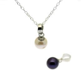 Pearl Pendant - 6 mm Round Freshwater Pearl - Sterling Silver Black or White