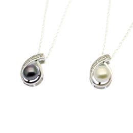 Pearl Pendant - 7mm Button Pearl, Sterling Silver mountings with CZ