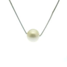Pearl Pendant - Sterling Silver Threaded White Pearl Box Chain