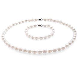 Pearl Set, Necklace & Bracelet - AA 7mm Oval - sterling silver lobster clasps. In White, Black, Pastel Mix and Silver Grey