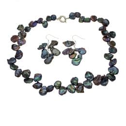 Pearl Set, Necklace & Drop Earrings - Keshi Pearls - Sterling Silver Findings. Available in Black