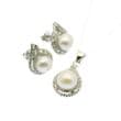 Pearl Set, Pendant & Earrings 8mm Pearls with cz, Sterling Silver