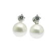 Pearl Stud Earrings - 9 mm AAA Button Pearls on Sterling Silver Posts, with Clear Diamante