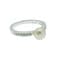 Sterling Silver Pearl Ring with 6.5 mm Button Pearl, with tiny clear Cubic Zirconia inlay