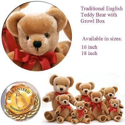 Merrythought Traditional Mohair London Gold Teddy Bear with Growl Box