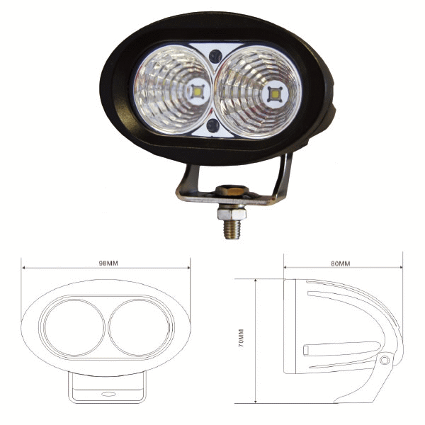 2 x 5W LED Work Lamp - Black, 10-60V 1000lm, IP67-0-420-60