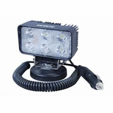 6 x 3W LED Work Lamp with Magnetic Base and 450mm Flying Lead - Black, 12/24V, IP67-0-420-72