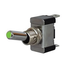 Green LED On/Off Toggle Switch with Metal Lever- 12/24V-0-603-04