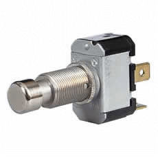 Push On/Push Off Switch with Metal Button - 6A at 12V-0-485-90