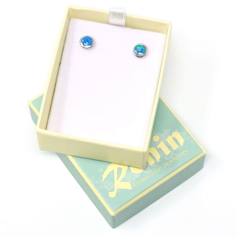 Blue Opal Stud Earrings