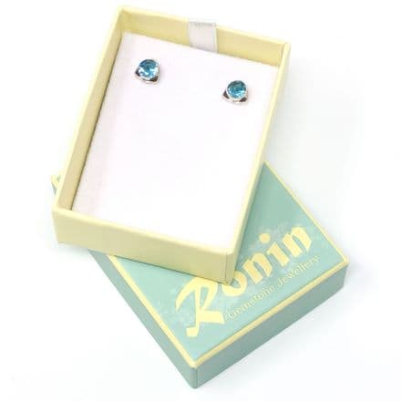 Mid Blue Topaz Stud Earrings