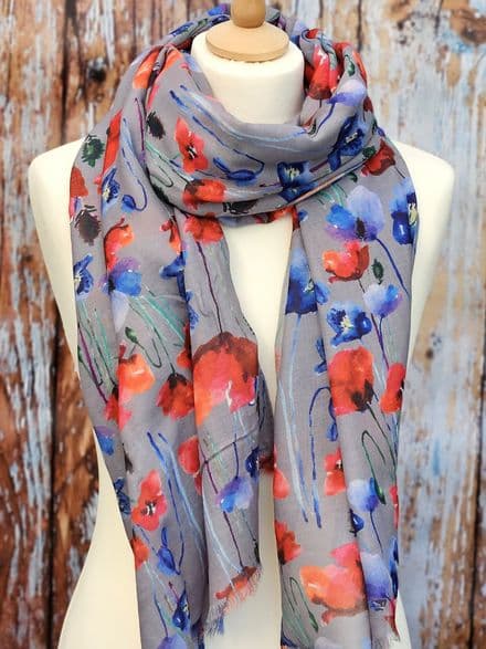 Poppies - Grey Scarf