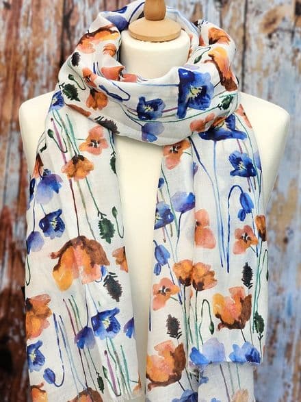 Poppies - White Scarf