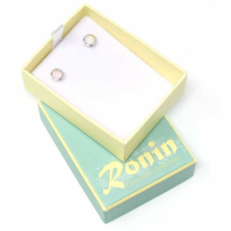 White Opal Stud Earrings