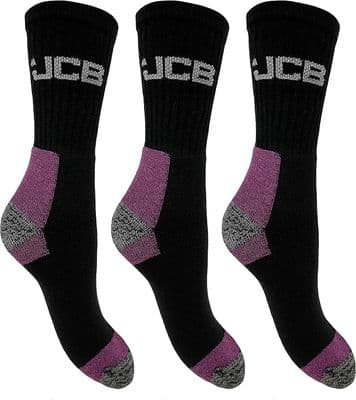 JCB  3PK Ladies Worksocks Black / Purple