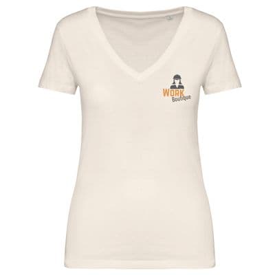NATIVE SPIRIT Ladies V Neck T Shirt with Work Boutique Logo