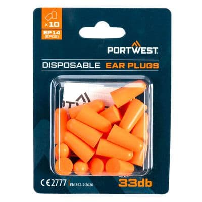 PORTWEST EP14 - PU Foam Ear Plugs Blister Pack (10 Pairs)