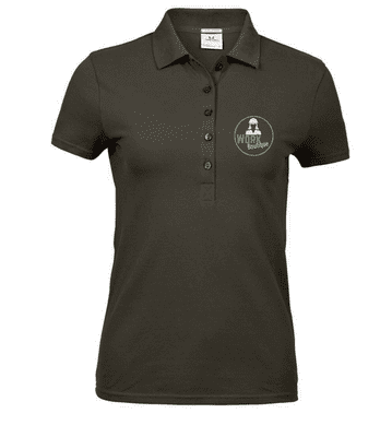 TEE JAYS Ladies Luxury Stretch Polo Shirt Dark Grey- Work Boutique Circle Green/Stone circle logo LB