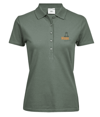 TEE JAYS Ladies Luxury Stretch Polo Shirt Leaf Green - Work Boutique Orange/Charcoal logo on LB