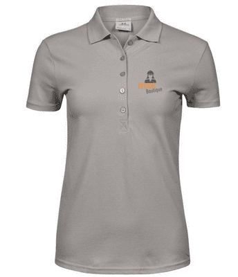 TEE JAYS Ladies Luxury Stretch Polo Shirt Stone- Work Boutique Orange/Charcoal logo on LB