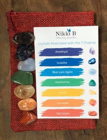 Nikki B Chakra Balance Crystal Kit &  Set of 8 x A5 Chakra Reference Cards PDF Printable