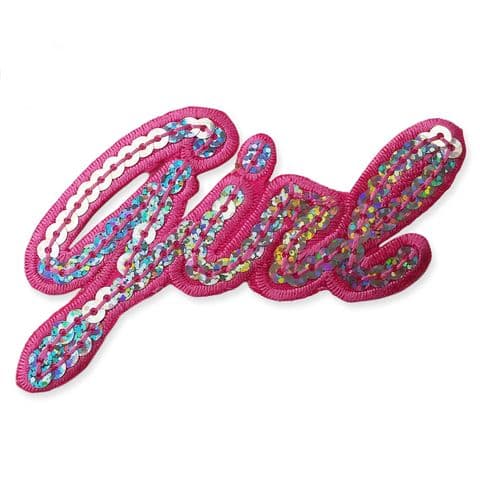 'GIRL' SEQUIN MOTIF IRON ON EMBROIDERED PATCH APPLIQUE