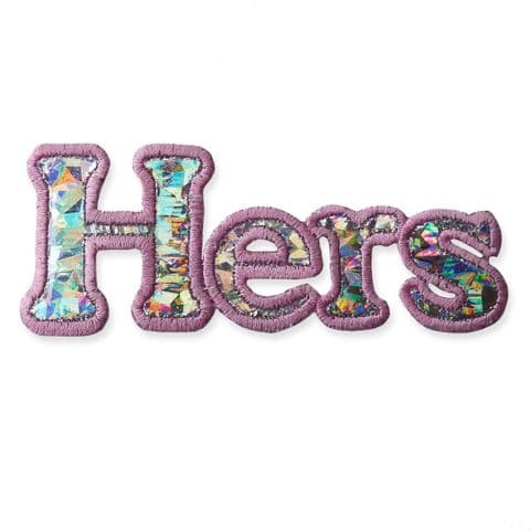'HERS' SEQUIN MOTIF IRON ON EMBROIDERED PATCH APPLIQUE