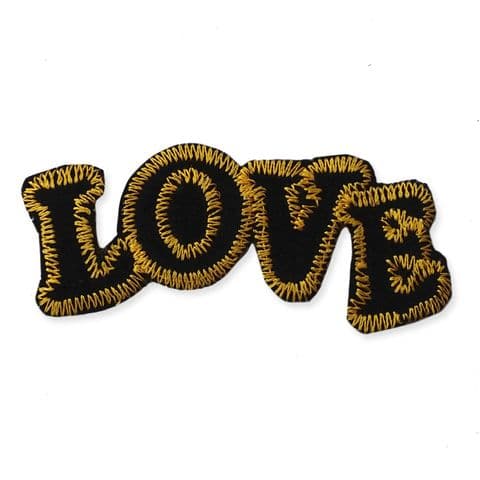 'LOVE' BLACK MOTIF IRON ON EMBROIDERED PATCH APPLIQUE