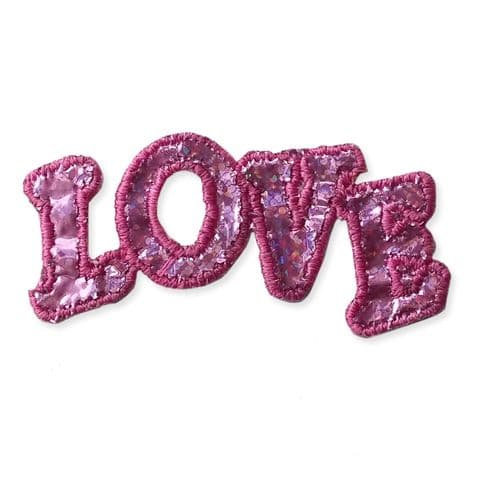 'LOVE' SEQUIN MOTIF IRON ON EMBROIDERED PATCH APPLIQUE