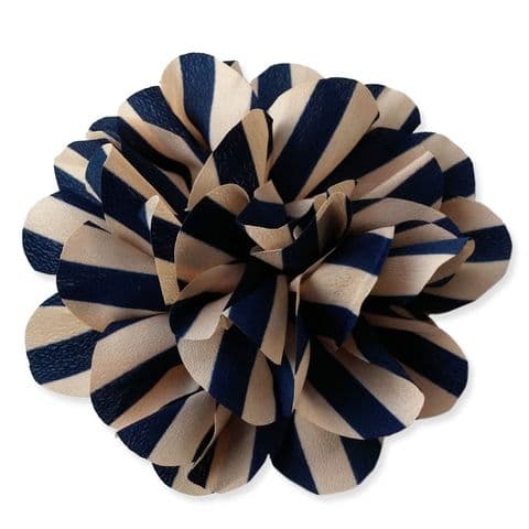 10cm Stripey CREAM & NAVY Fabric Flower Applique