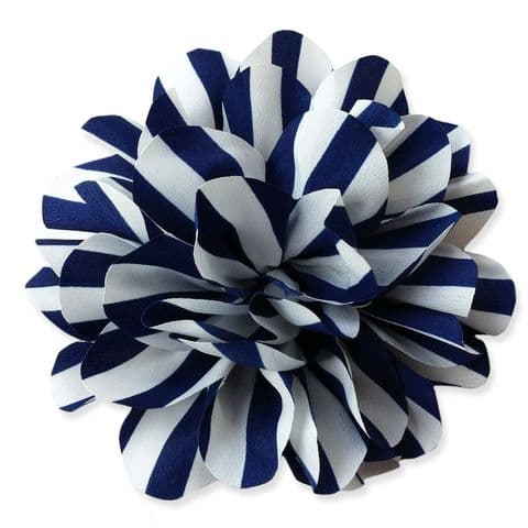 10cm Stripey WHITE & NAVY Fabric Flower Applique