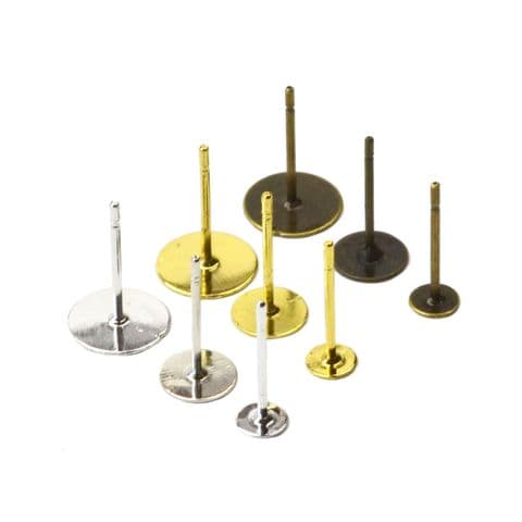 4mm, 6mm, 8mm Flat Pad Earring Studs/ Posts