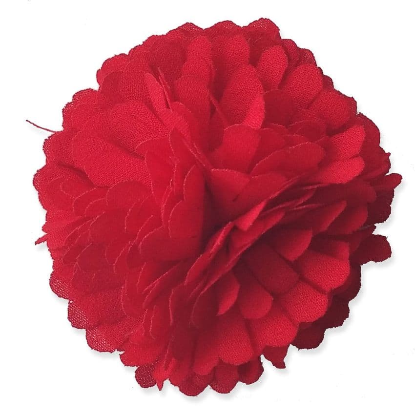 6cm Marigold PomPom RED Fabric Flower Applique