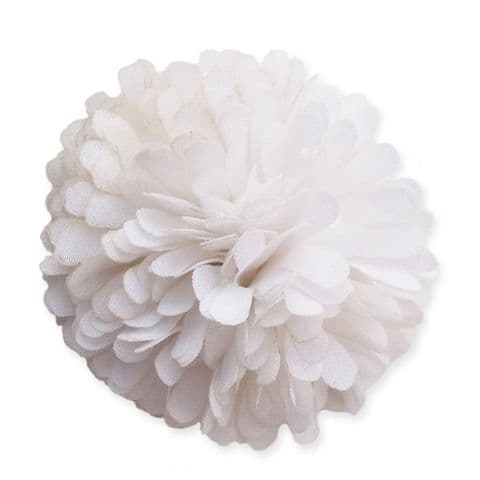 6cm Marigold PomPom WHITE Fabric Flower Applique