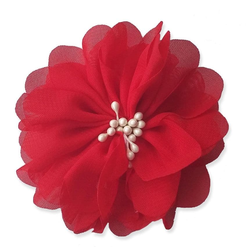 7cm Cherry Blossom in RED Fabric Flower Applique