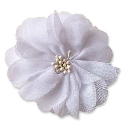 7cm Cherry Blossom WHITE Fabric Flower Applique