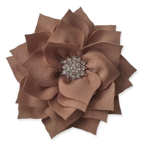 8cm Diamante Dahlia COFFEE BROWN Fabric Flower Applique