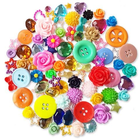 ASSORTED COLOURS 50pcs Assorted Gems, Cabochons, buttons and Pearlised Flatbacks
